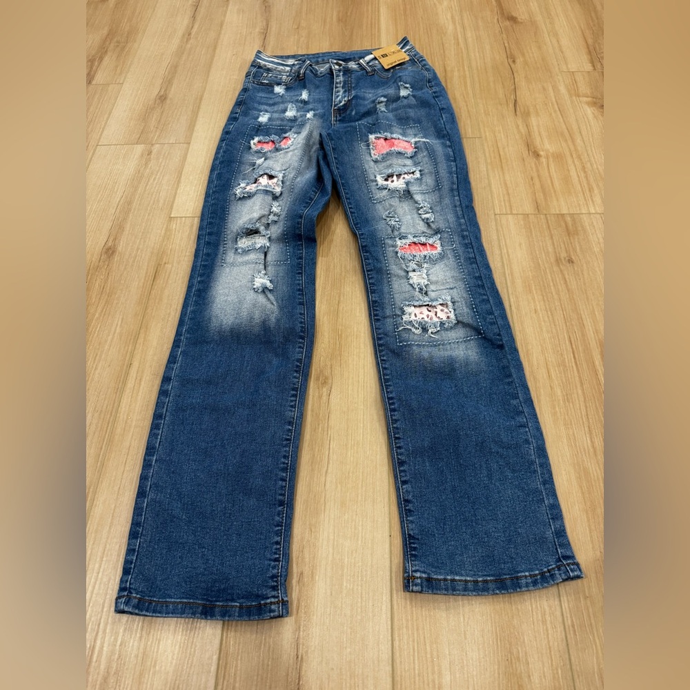 Y2K NWT Distressed Flare Jeans Medium Wash Denim Bootcut Jeans Size M